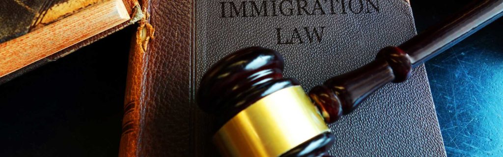 Photo of an immigration law book and a gavel