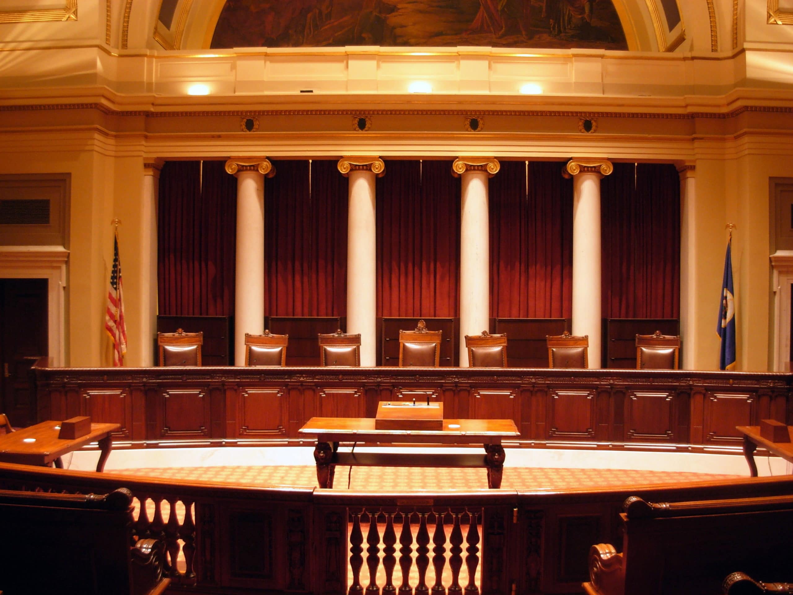 Galley view of the inside of a Florida civil courtroom for injury cases