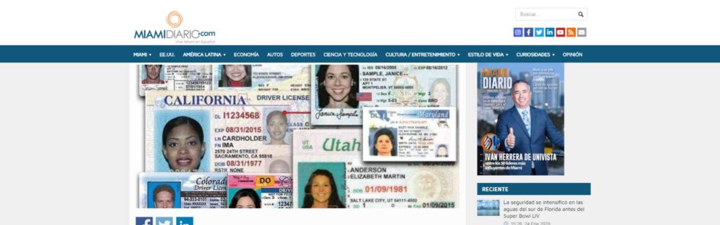 Photo From Miami Diario of driver's licenses for undocumented drivers from various states