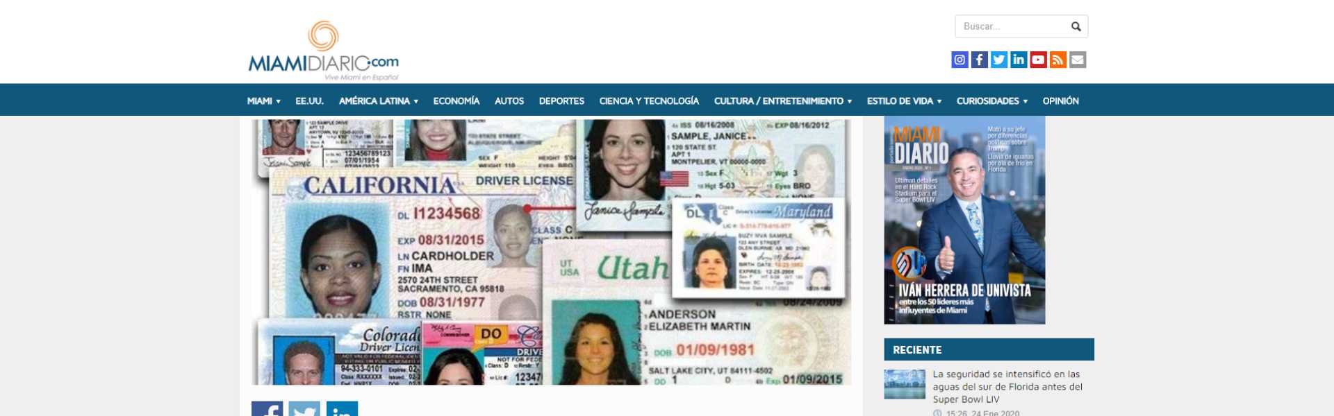 Photo From Miami Diario of driver's licenses for undocumented drivers from various states